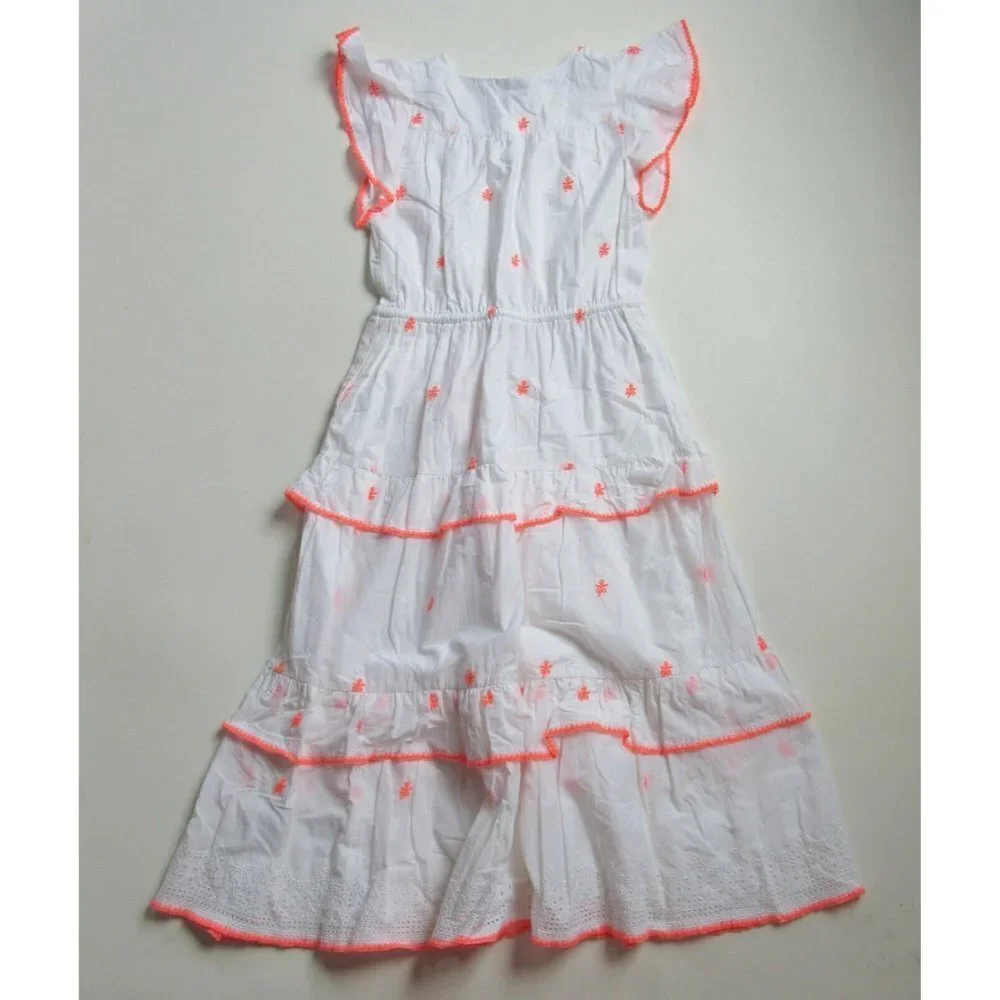 NWT J.Crew Embroidered Midi in White Cotton Voile Tiered Dress 10 $158